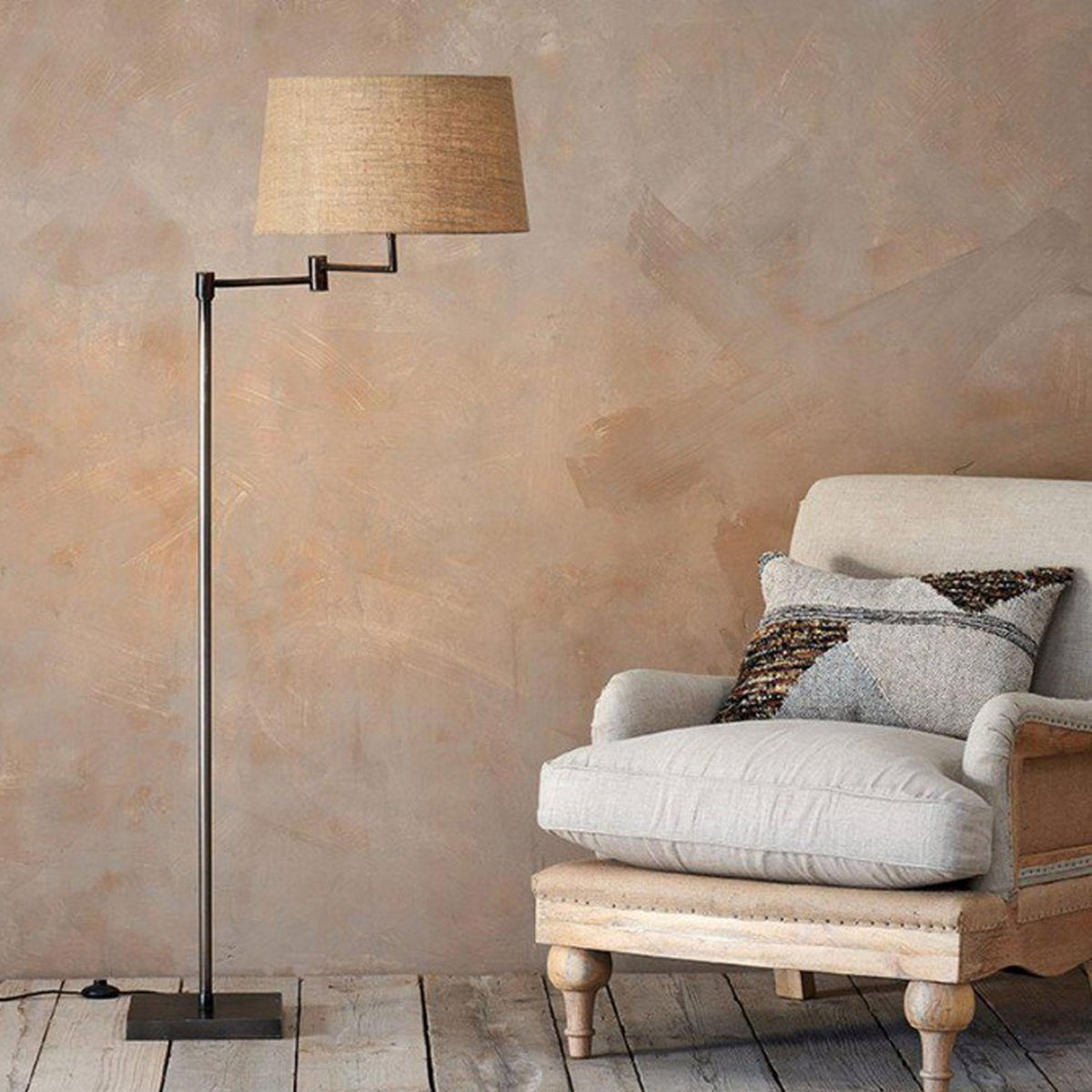 Kara Iron Swing Arm Floor Lamp Base in Aged Bronze