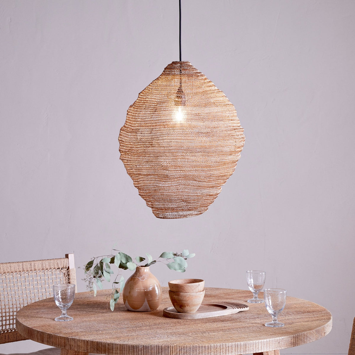Mukuni Large Organic Shaped Wire Lampshade in Brass