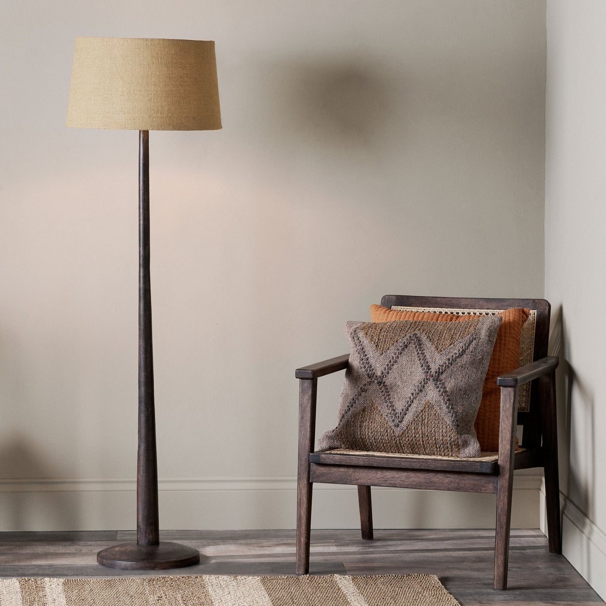 Sahar Mango Wood Floor Lamp Base In Dark Stain Finish