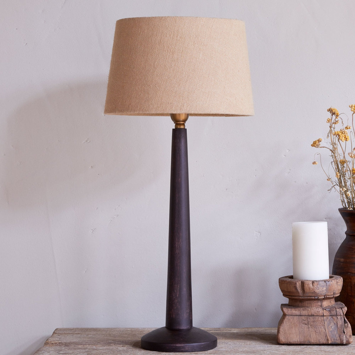 Sahar Mango Wood Table Lamp Base In Dark Stain Finish