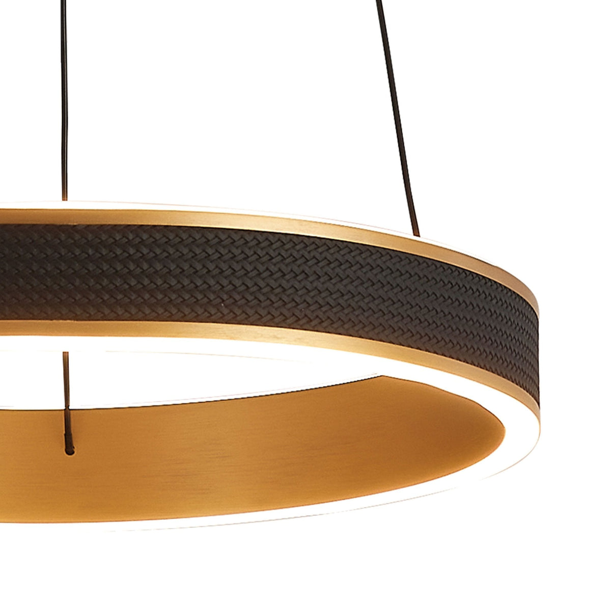 Aylmerton 40cm Round 36w LED Pendant with Remote Control Finished in Faux Black Leather & Brushed Gold