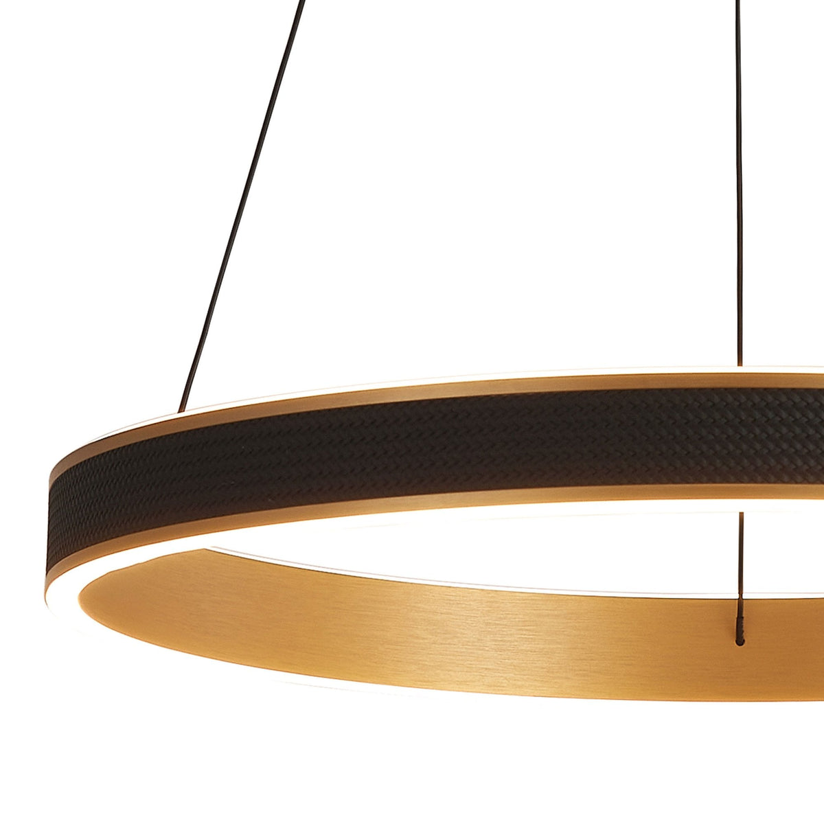 Aylmerton 60cm Round 45w LED Pendant with Remote Control Finished in Faux Black Leather & Brushed Gold