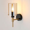 Kidwelly IP44 Wall Light in Black & Brass Gold with Amber Glass Shade