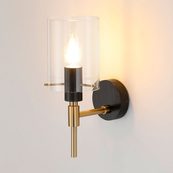 Kidwelly IP44 Wall Light in Black & Brass Gold with Clear Glass Shade