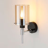 Kidwelly IP44 Wall Light in Black & Chrome with Amber Glass Shade