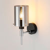 Kidwelly IP44 Wall Light in Black & Chrome with Smoked Glass Shade