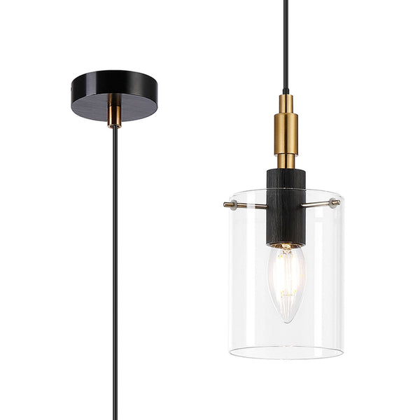 Kidwelly IP44 Single Drop Pendant in Black & Brass Gold with Clear Glass Shade
