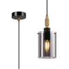 Kidwelly IP44 Single Drop Pendant in Black & Brass Gold with Smoked Glass Shade