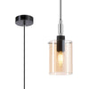 Kidwelly IP44 Single Drop Pendant in Black & Chrome with Amber Glass Shade