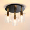 Kidwelly IP44 Triple Lamp Semi Flush Ceiling Light in Black & Brass Gold with Clear Glass Shades