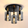 Kidwelly IP44 Triple Lamp Semi Flush Ceiling Light in Black & Brass Gold with Smoked Glass Shades