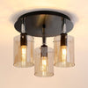 Kidwelly IP44 Triple Lamp Semi Flush Ceiling Light in Black & Chrome with Amber Glass Shades