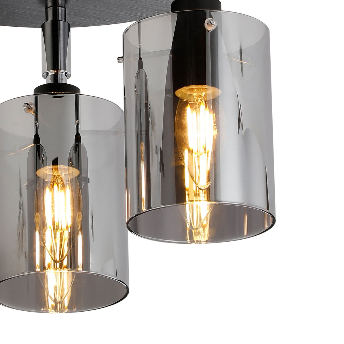 Kidwelly IP44 Triple Lamp Semi Flush Ceiling Light in Black & Chrome with Smoked Glass Shades