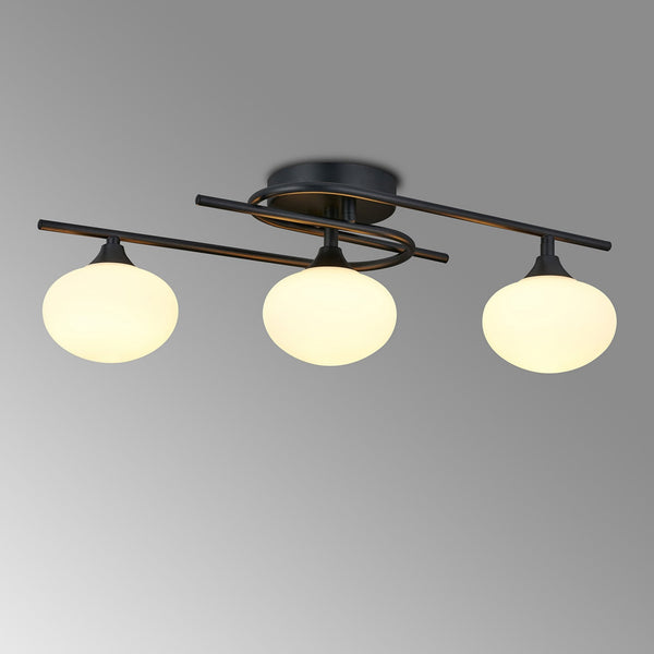 Montrose IP44 Triple Lamp Flush Ceiling Light in Satin Black with Opal Glass Shades