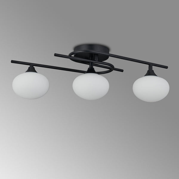 Montrose IP44 Triple Lamp Flush Ceiling Light in Satin Black with Opal Glass Shades