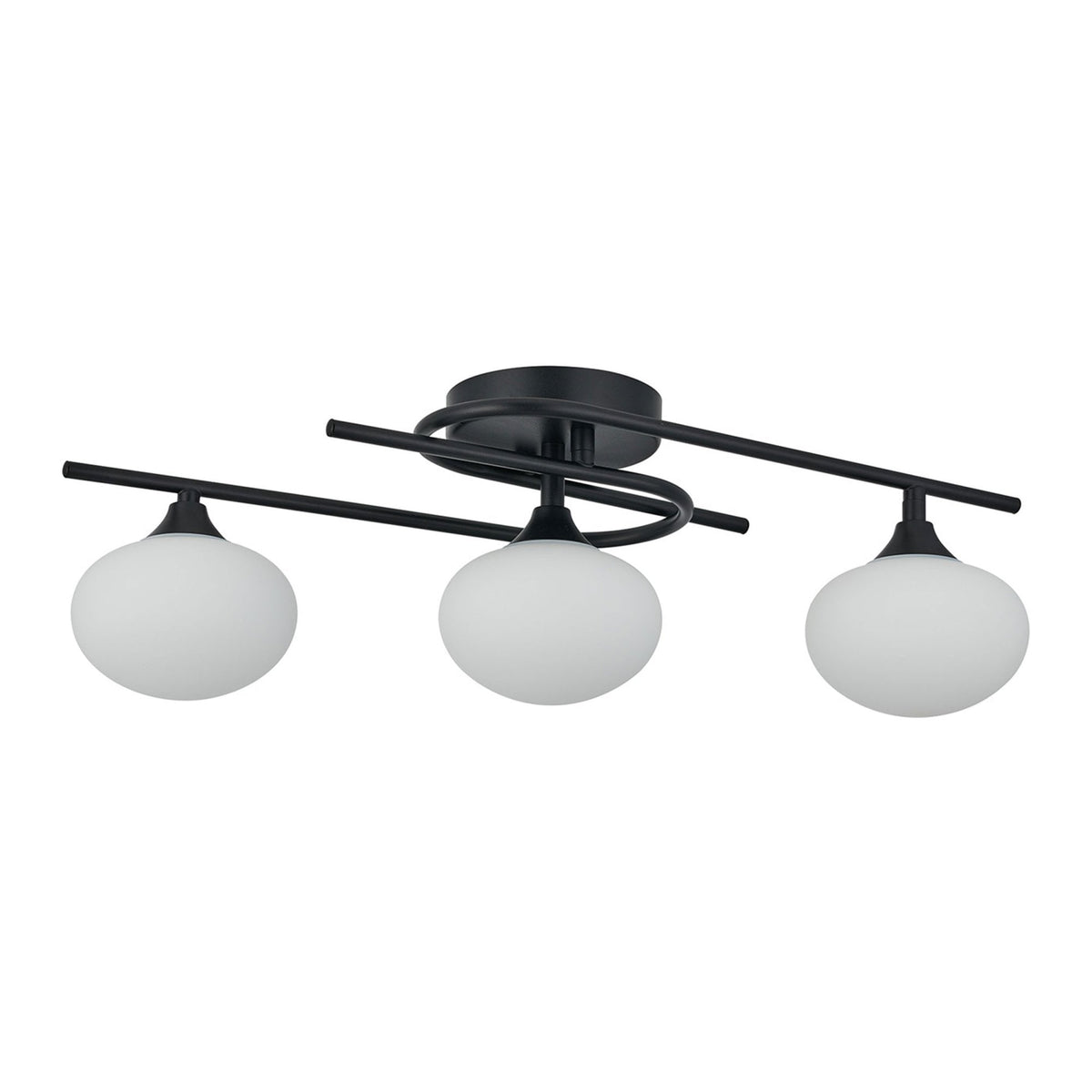 Montrose IP44 Triple Lamp Flush Ceiling Light in Satin Black with Opal Glass Shades