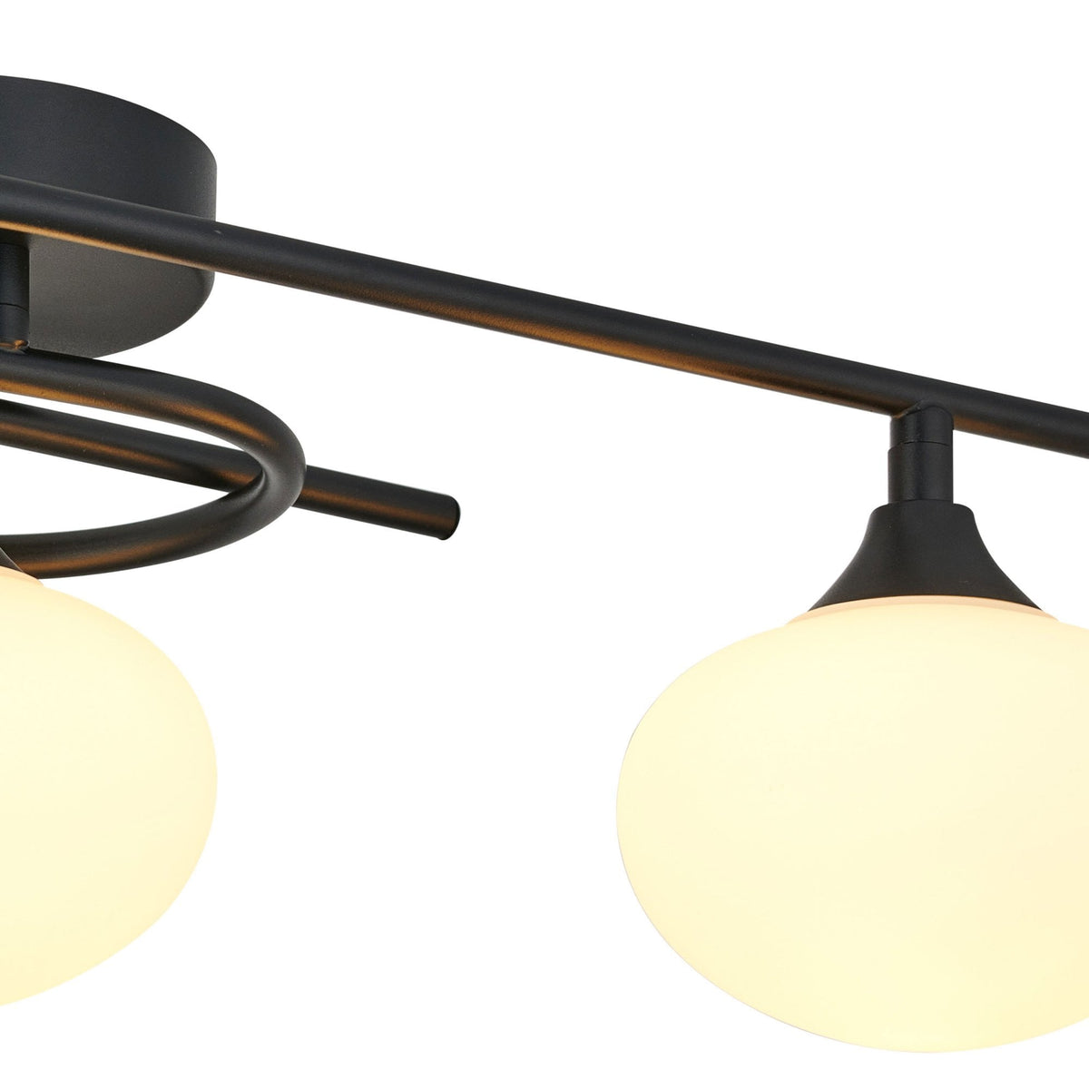 Montrose IP44 Triple Lamp Flush Ceiling Light in Satin Black with Opal Glass Shades