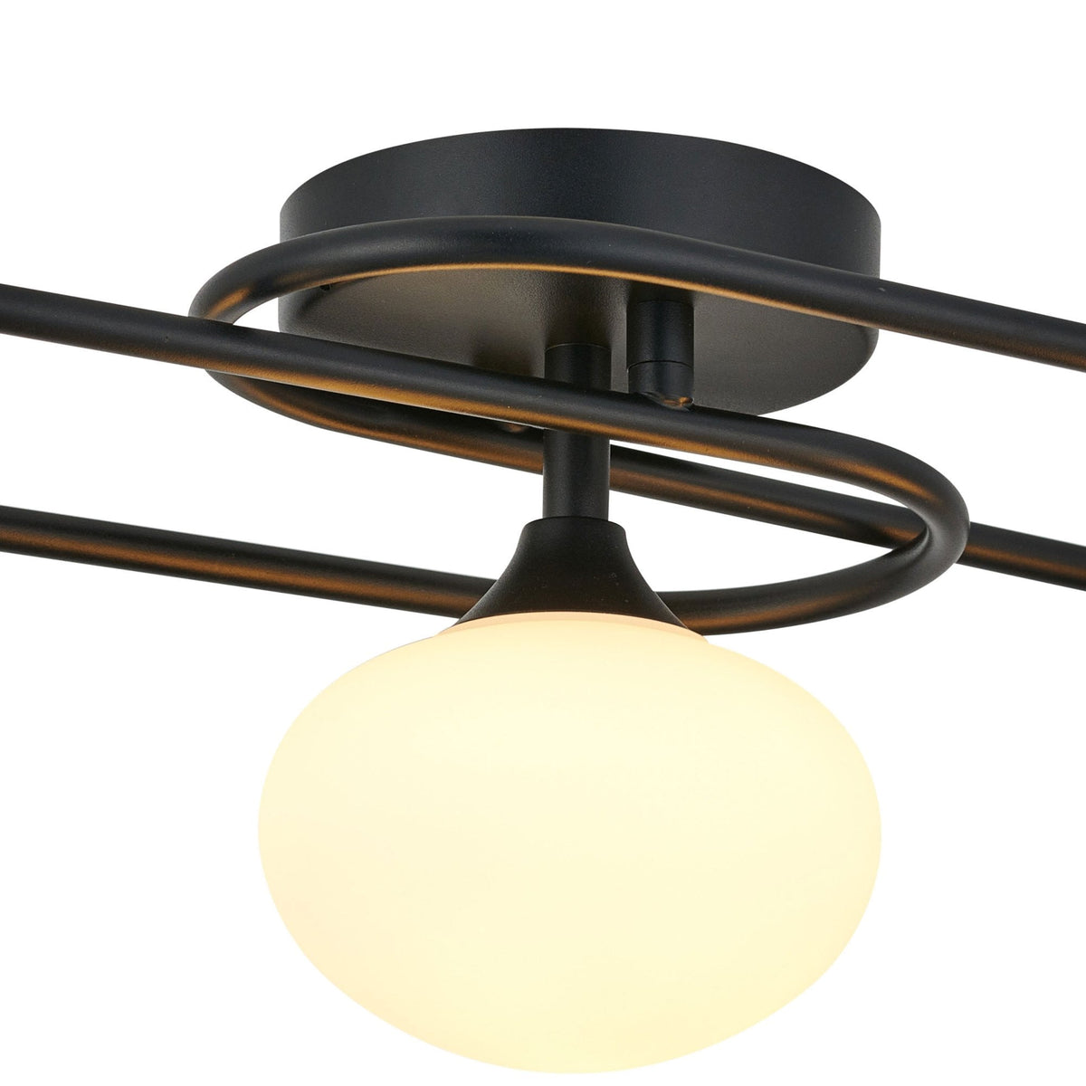 Montrose IP44 Triple Lamp Flush Ceiling Light in Satin Black with Opal Glass Shades