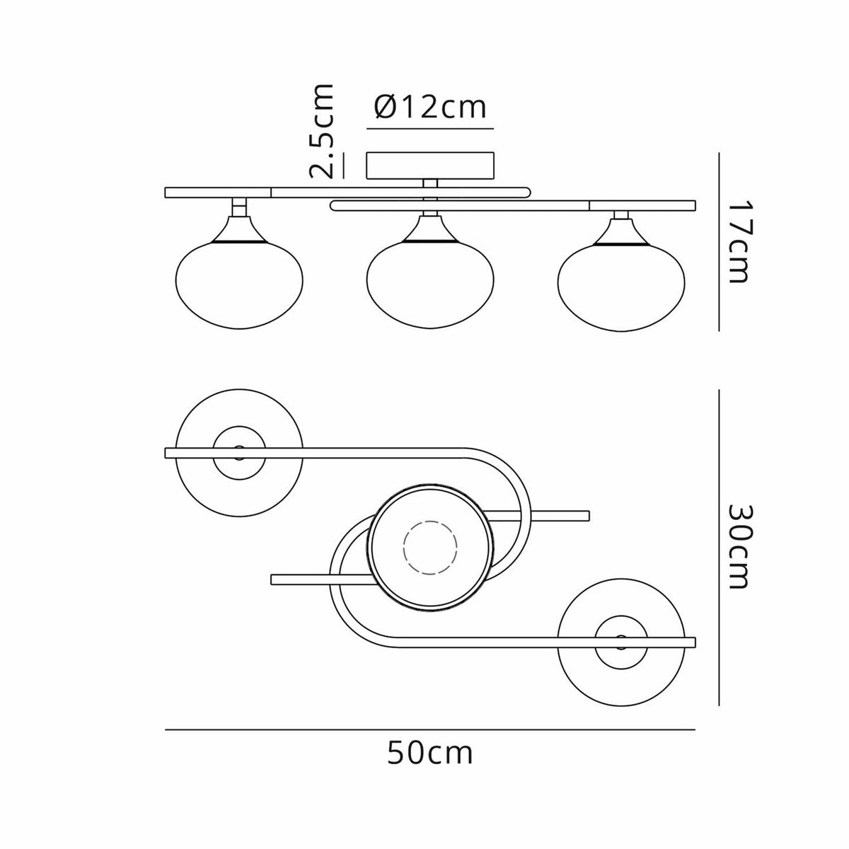 Montrose IP44 Triple Lamp Flush Ceiling Light in Chrome with Opal Glass Shades