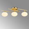Montrose IP44 Triple Lamp Flush Ceiling Light in Satin Brass with Opal Glass Shades
