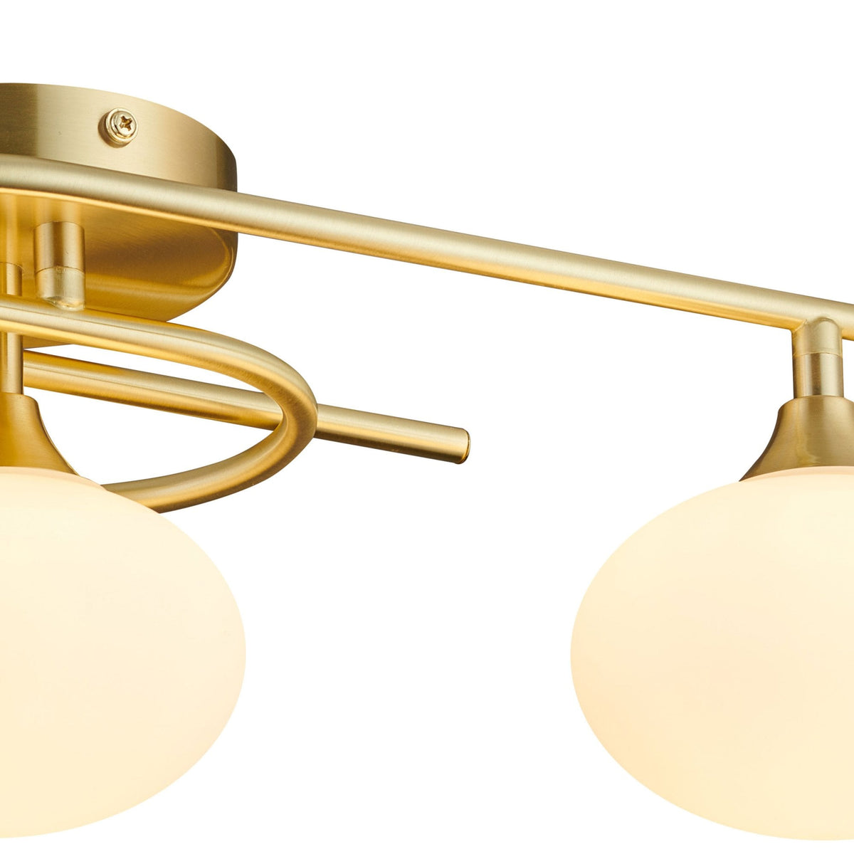 Montrose IP44 Triple Lamp Flush Ceiling Light in Satin Brass with Opal Glass Shades
