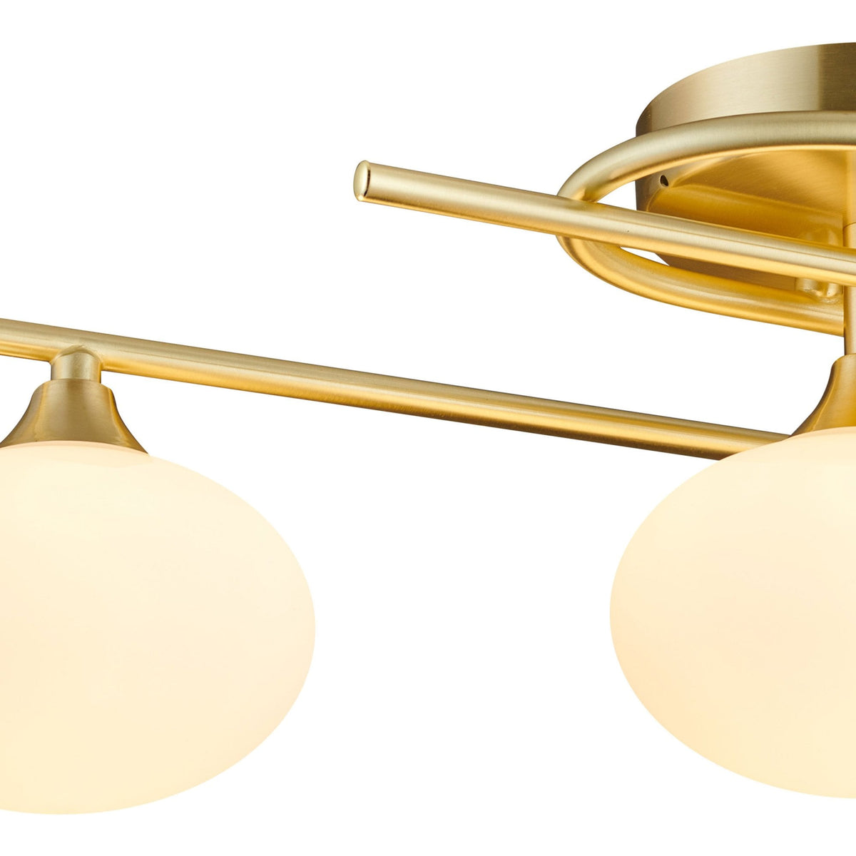 Montrose IP44 Triple Lamp Flush Ceiling Light in Satin Brass with Opal Glass Shades