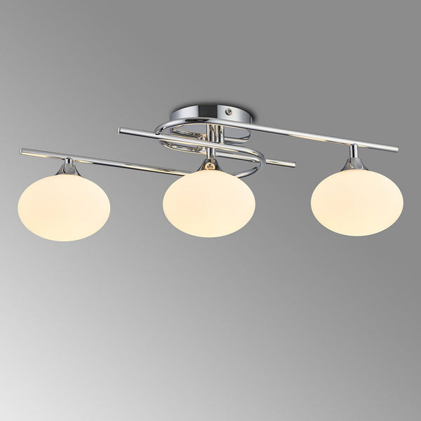 Montrose IP44 Triple Lamp Flush Ceiling Light in Chrome with Opal Glass Shades