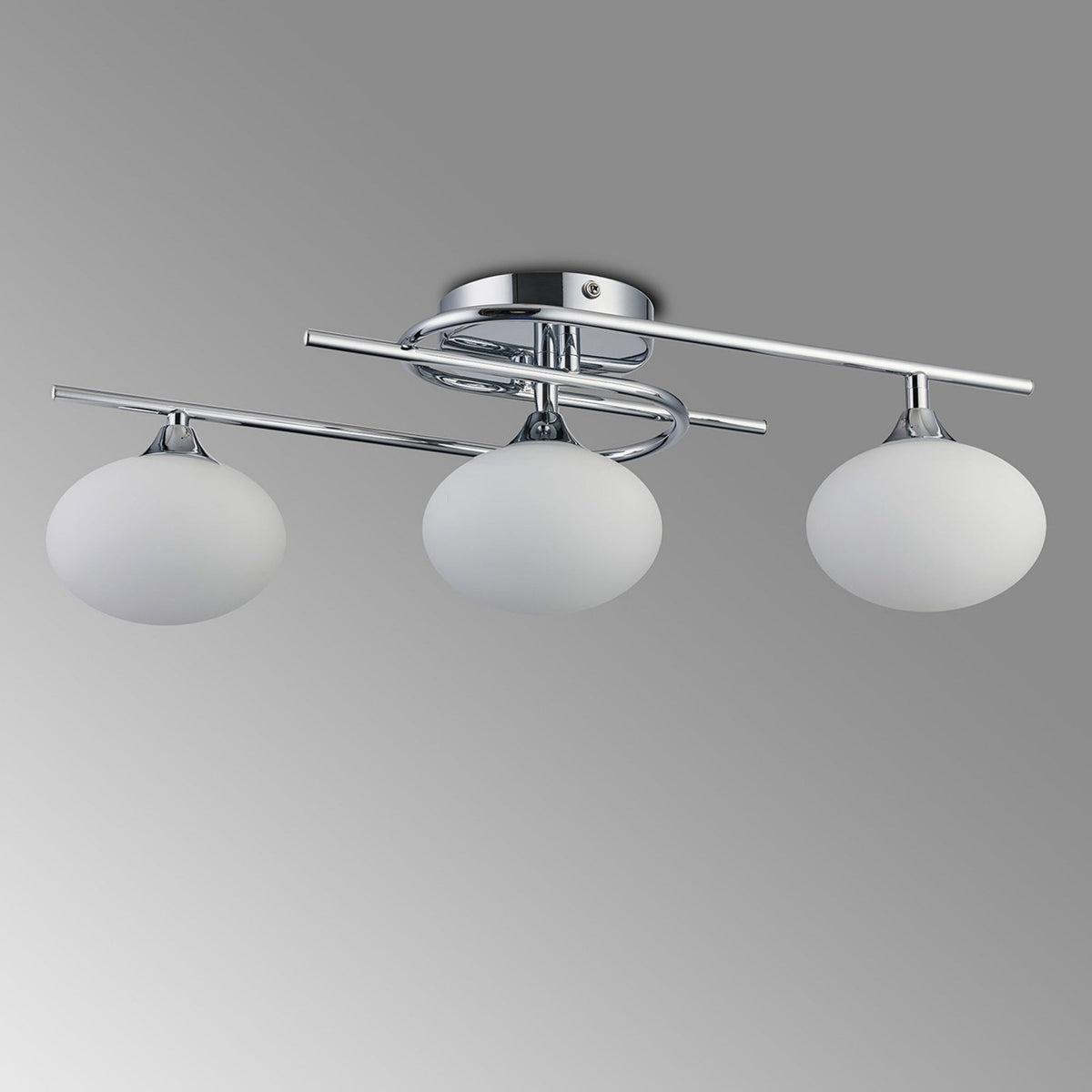 Montrose IP44 Triple Lamp Flush Ceiling Light in Chrome with Opal Glass Shades
