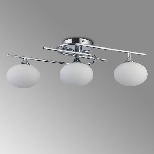 Montrose IP44 Triple Lamp Flush Ceiling Light in Chrome with Opal Glass Shades