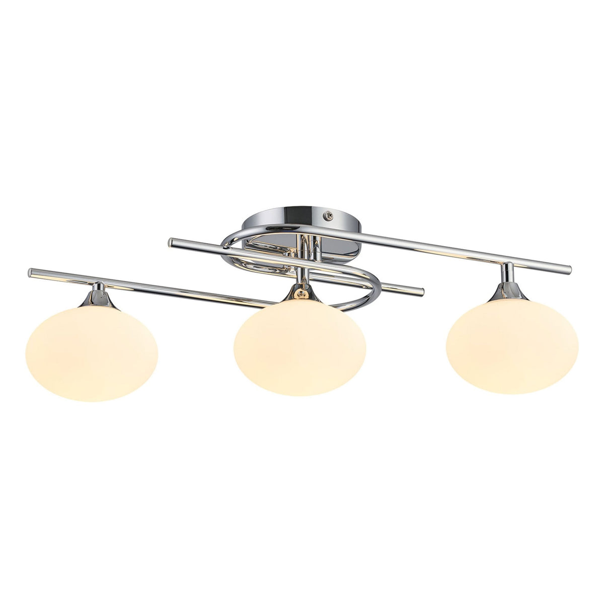 Montrose IP44 Triple Lamp Flush Ceiling Light in Chrome with Opal Glass Shades