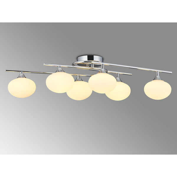 Montrose IP44 Six Lamp Flush Ceiling Light in Chrome with Opal Glass Shades