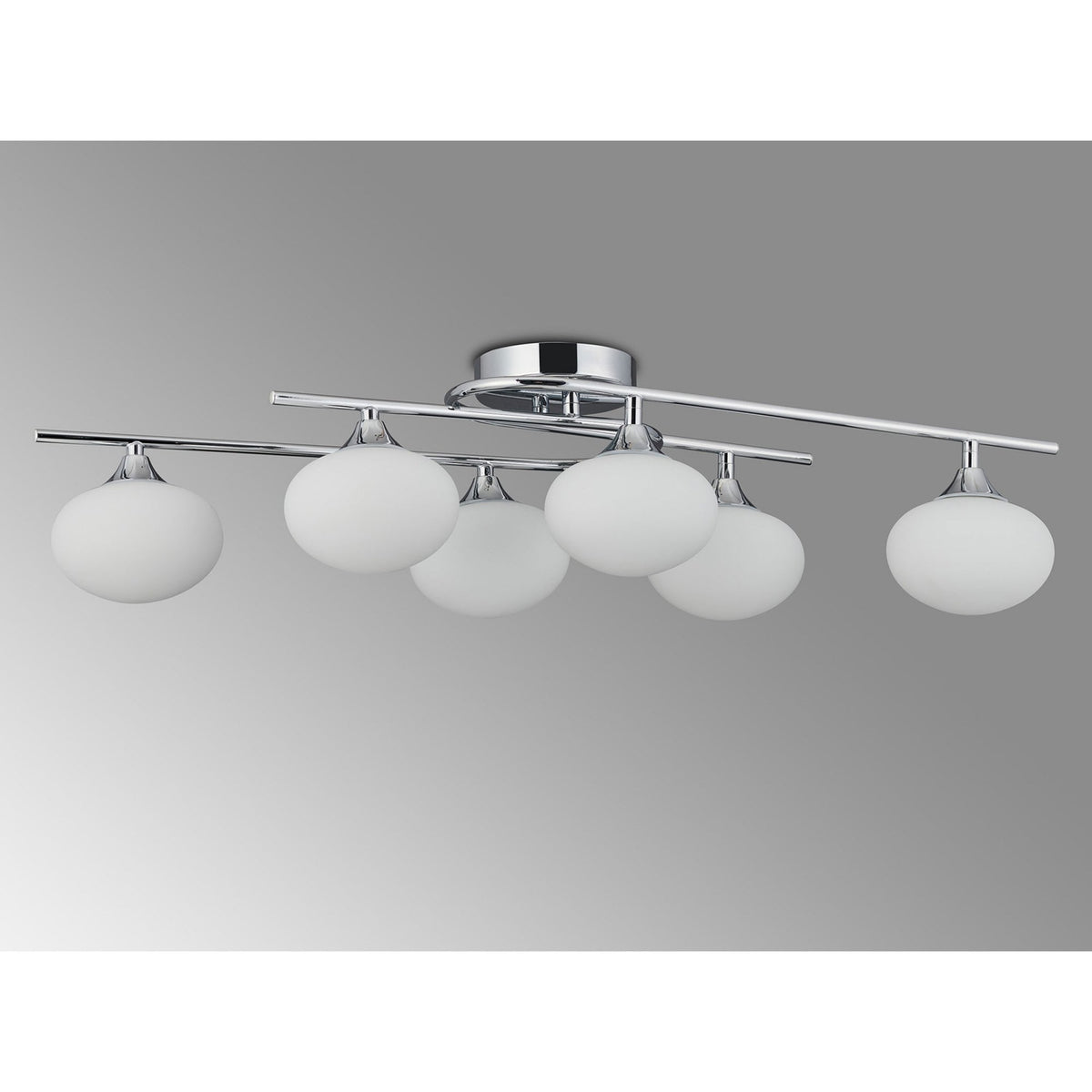 Montrose IP44 Six Lamp Flush Ceiling Light in Chrome with Opal Glass Shades