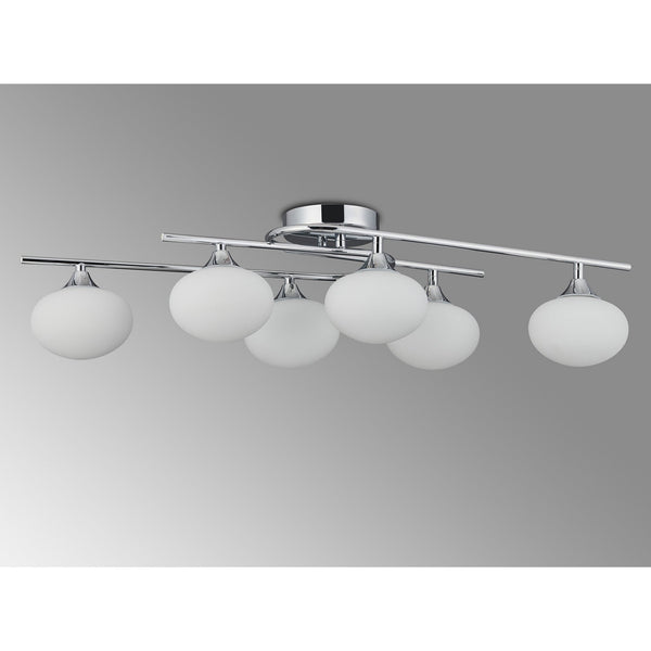 Montrose IP44 Six Lamp Flush Ceiling Light in Chrome with Opal Glass Shades