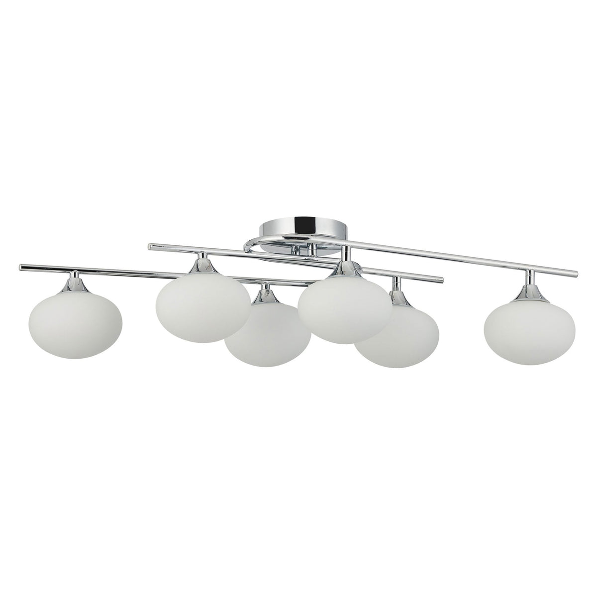 Montrose IP44 Six Lamp Flush Ceiling Light in Chrome with Opal Glass Shades