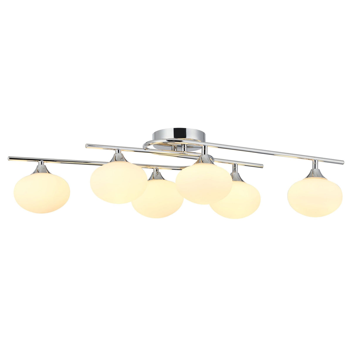 Montrose IP44 Six Lamp Flush Ceiling Light in Chrome with Opal Glass Shades