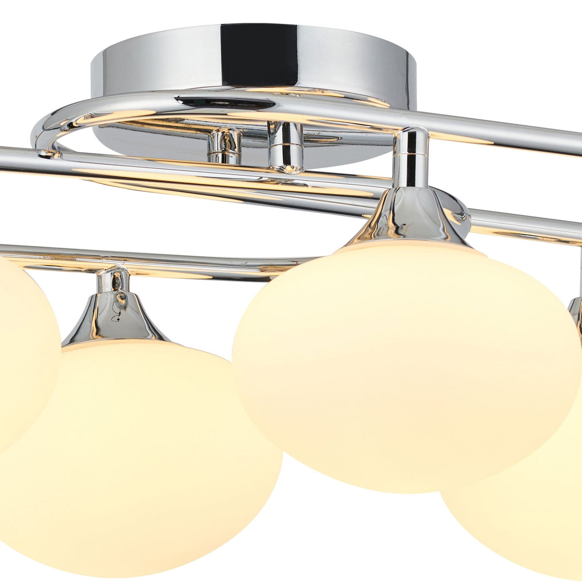 Montrose IP44 Six Lamp Flush Ceiling Light in Chrome with Opal Glass Shades