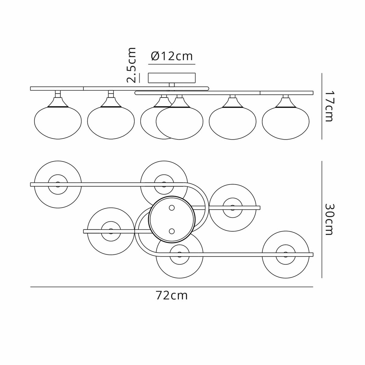 Montrose IP44 Six Lamp Flush Ceiling Light in Satin Brass with Opal Glass Shades