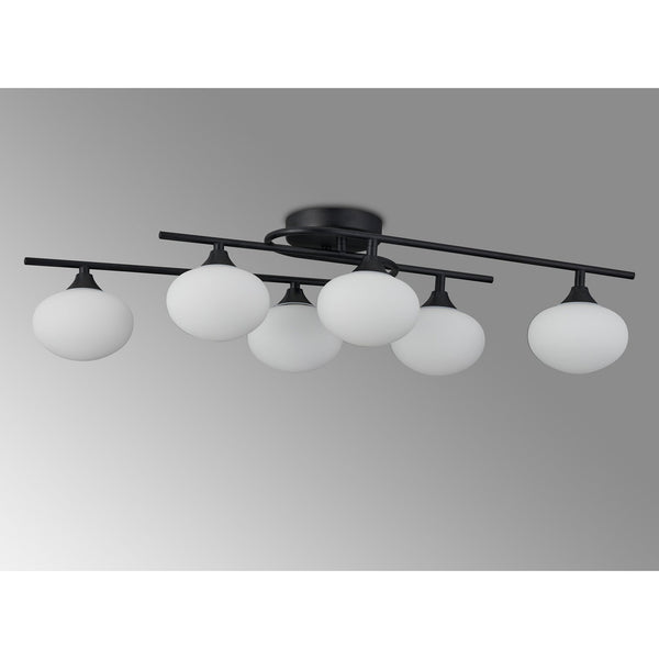 Montrose IP44 Six Lamp Flush Ceiling Light in Satin Black with Opal Glass Shades