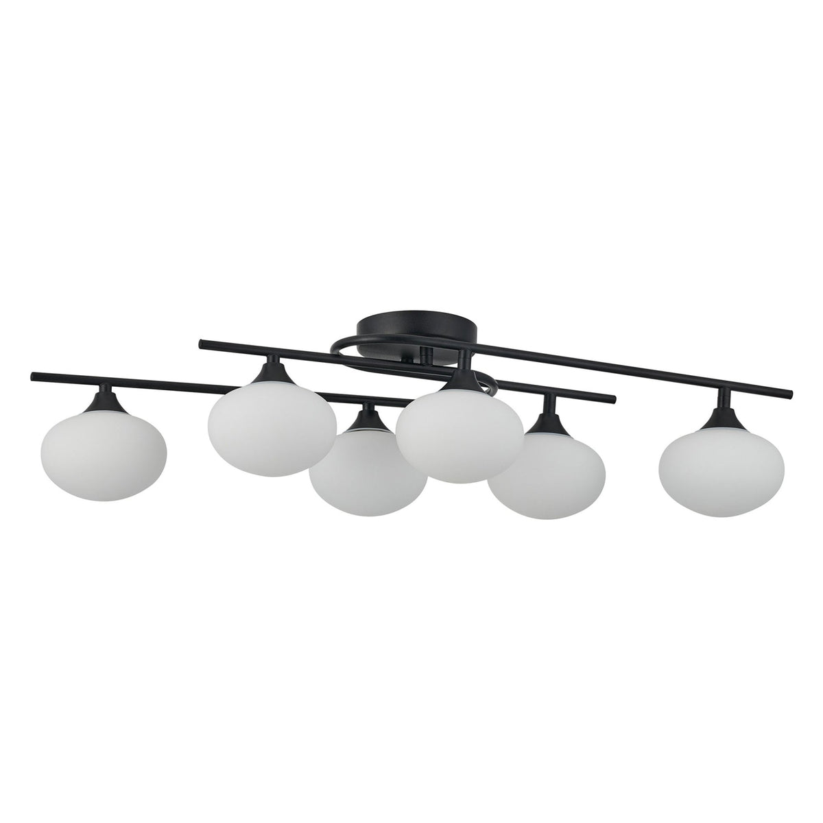 Montrose IP44 Six Lamp Flush Ceiling Light in Satin Black with Opal Glass Shades