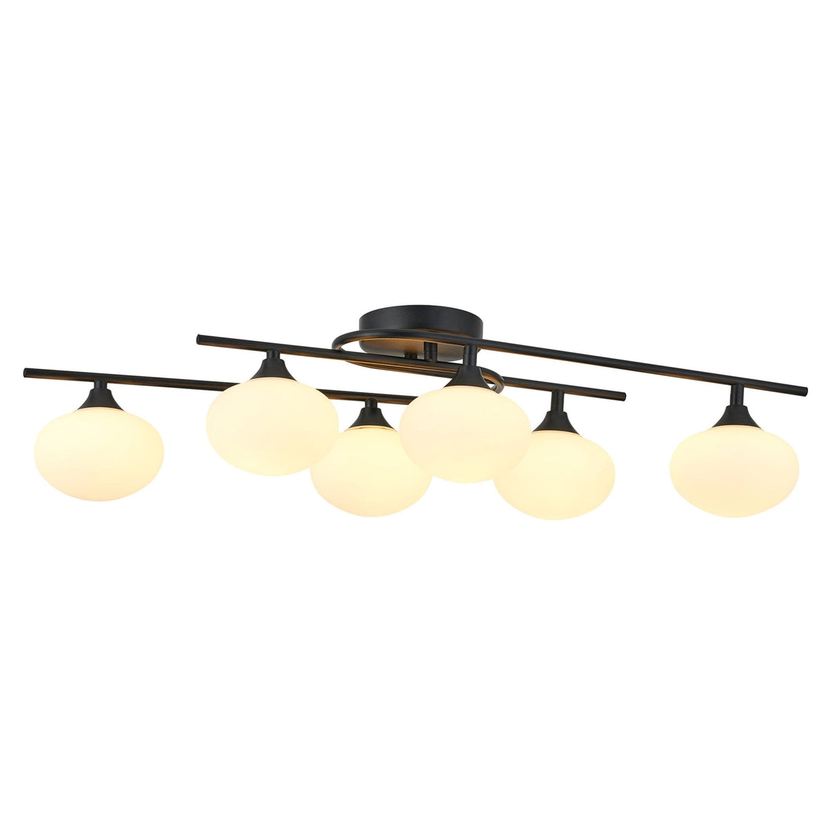 Montrose IP44 Six Lamp Flush Ceiling Light in Satin Black with Opal Glass Shades