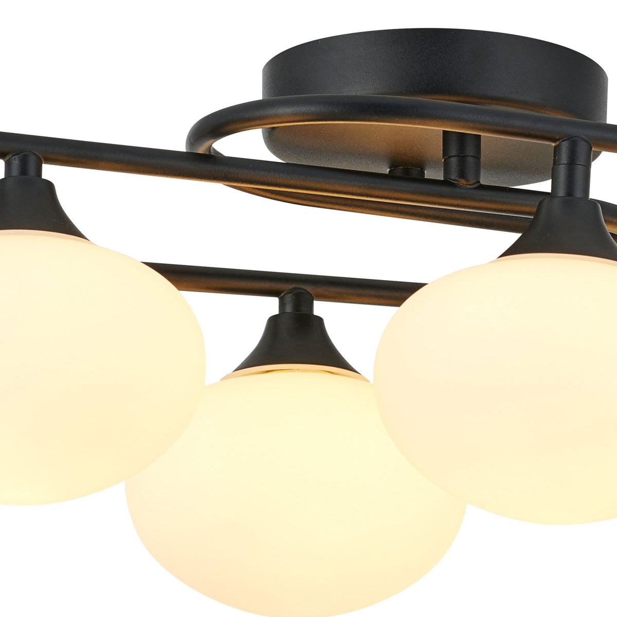 Montrose IP44 Six Lamp Flush Ceiling Light in Satin Black with Opal Glass Shades