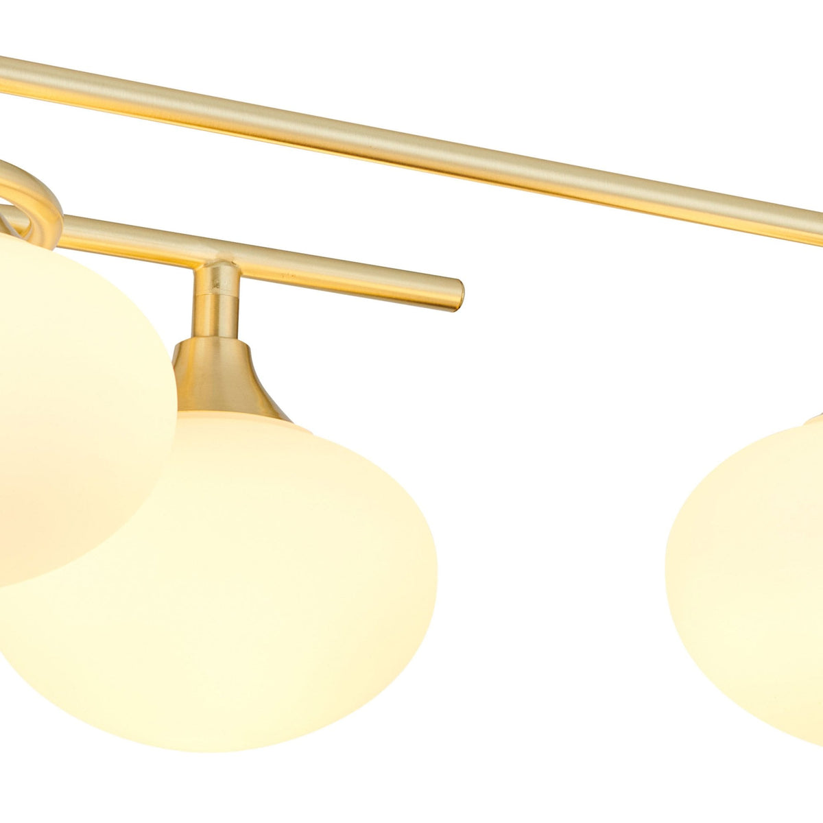 Montrose IP44 Six Lamp Flush Ceiling Light in Satin Brass with Opal Glass Shades