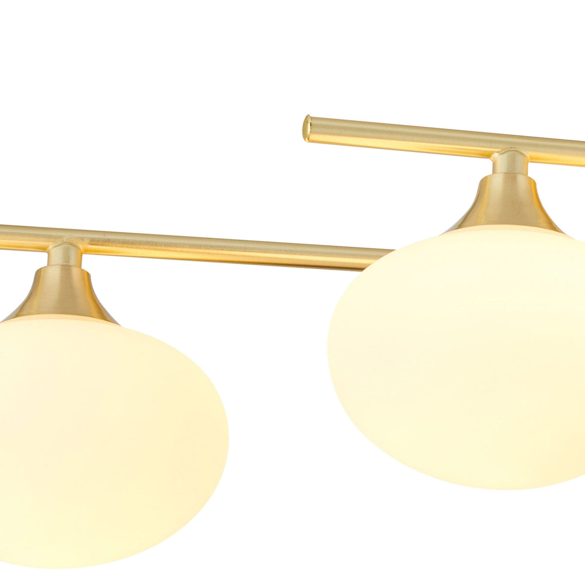Montrose IP44 Six Lamp Flush Ceiling Light in Satin Brass with Opal Glass Shades