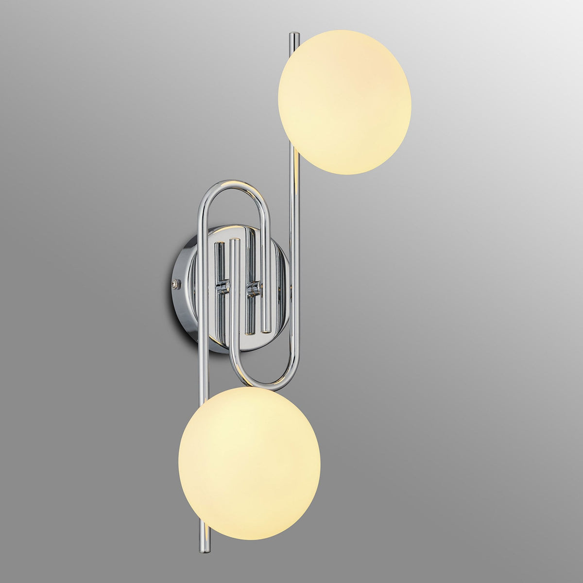 Montrose IP44 Twin Lamp Wall Light in Chrome with Opal Glass Shades