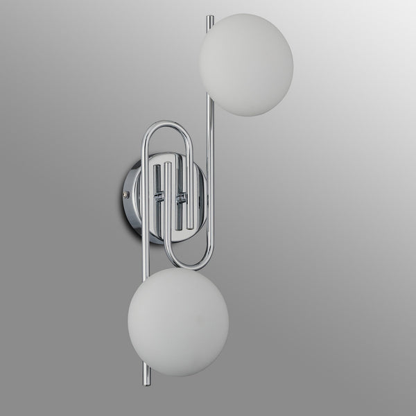 Montrose IP44 Twin Lamp Wall Light in Chrome with Opal Glass Shades