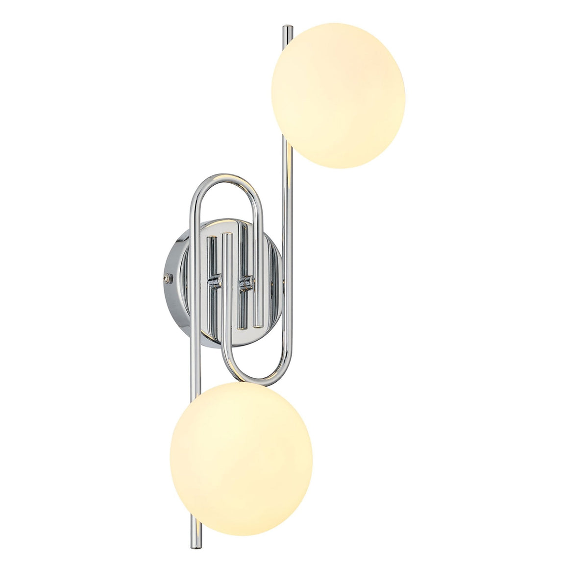 Montrose IP44 Twin Lamp Wall Light in Chrome with Opal Glass Shades