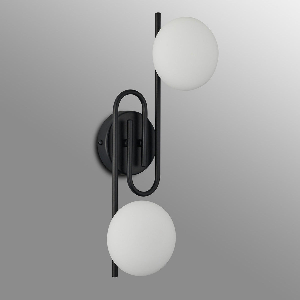 Montrose IP44 Twin Lamp Wall Light in Satin Black with Opal Glass Shades