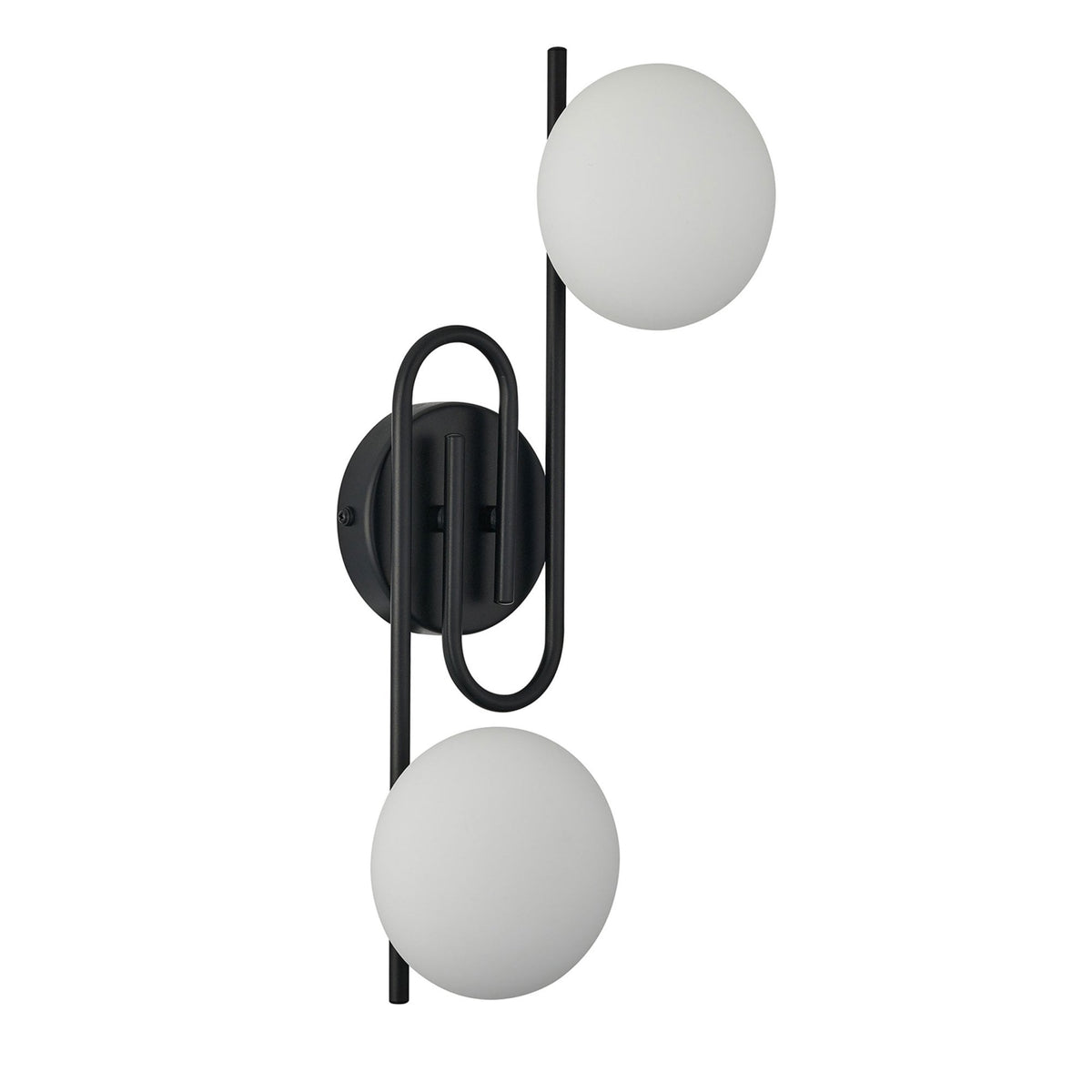 Montrose IP44 Twin Lamp Wall Light in Satin Black with Opal Glass Shades