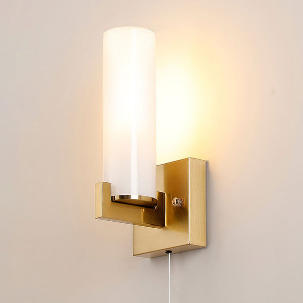 Rosyth Pull Cord Switched IP44 Single Wall Light in Brass Gold with Opal Glass Diffuser