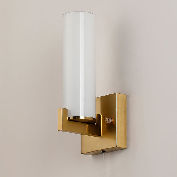 Rosyth Pull Cord Switched IP44 Single Wall Light in Brass Gold with Opal Glass Diffuser